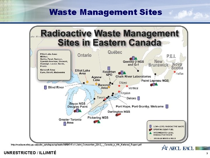 Waste Management Sites http: //nuclearsafety. gc. ca/pubs_catalogue/uploads/3958515 -v 1 -Joint_Convention_2012_-_Canada_s_4 th_National_Report. pdf UNRESTRICTED /