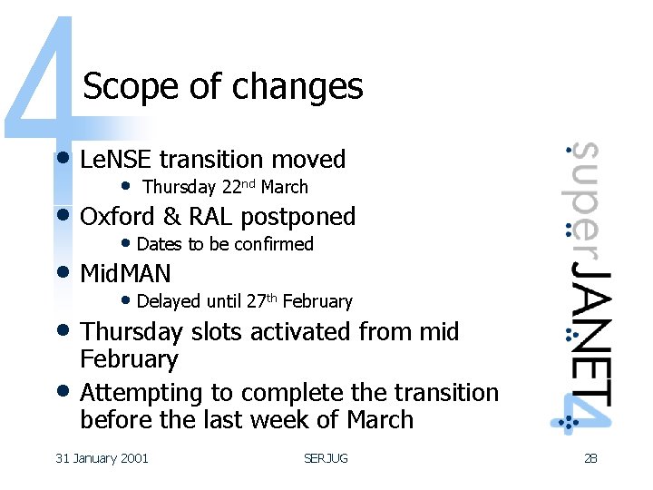 Scope of changes • Le. NSE transition moved • Thursday 22 nd March •