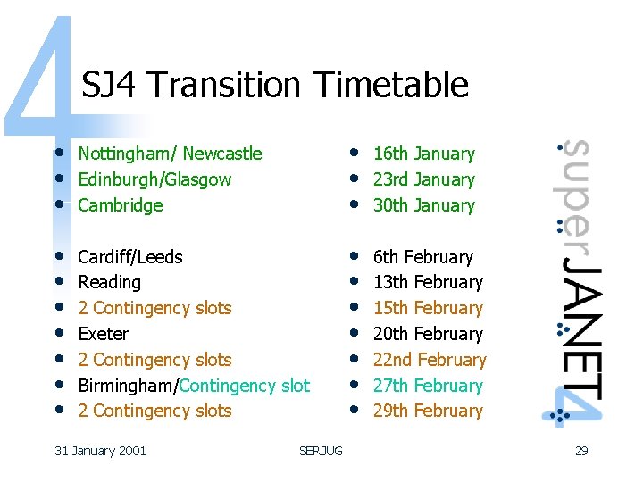 SJ 4 Transition Timetable • • • Nottingham/ Newcastle Edinburgh/Glasgow Cambridge • • •