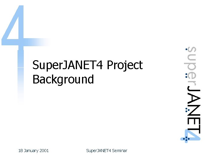 Super. JANET 4 Project Background 18 January 2001 Super. JANET 4 Seminar 