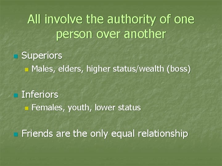 All involve the authority of one person over another n Superiors n n Inferiors