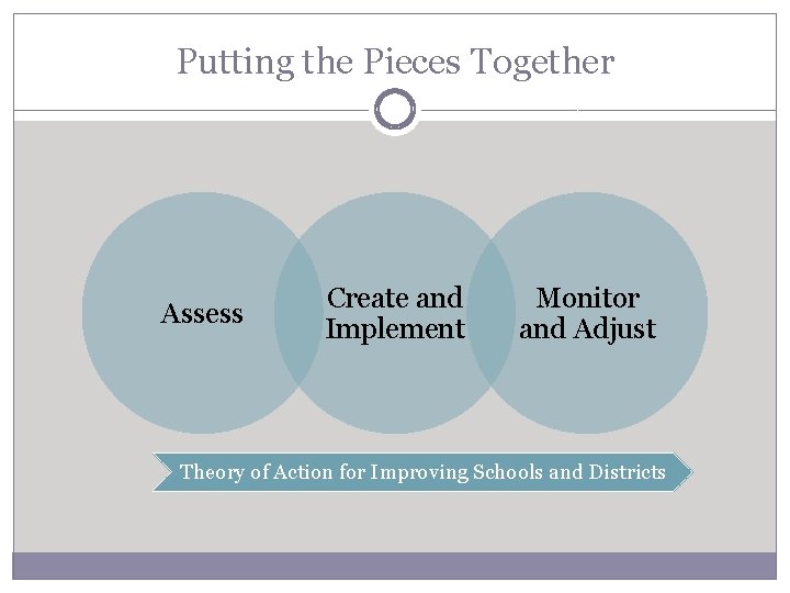 Putting the Pieces Together Assess Create and Implement Monitor and Adjust Theory of Action