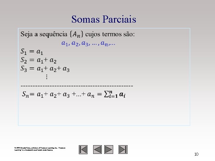 Somas Parciais © 2003 Brooks/Cole, a division of Thomson Learning, Inc. Thomson Learning™ is