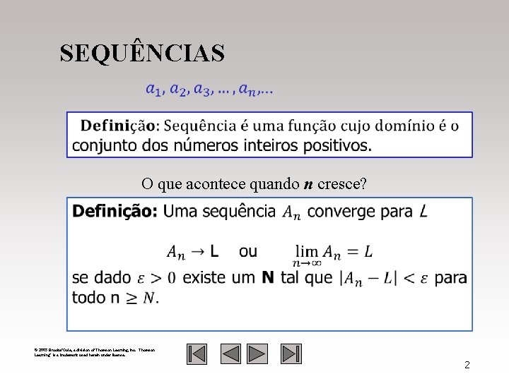 SEQUÊNCIAS O que acontece quando n cresce? © 2003 Brooks/Cole, a division of Thomson