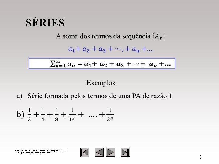 SÉRIES © 2003 Brooks/Cole, a division of Thomson Learning, Inc. Thomson Learning™ is a