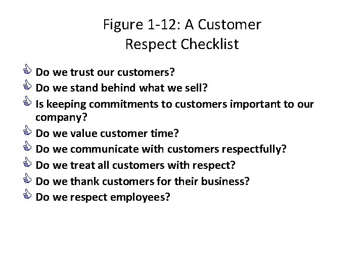 Figure 1 -12: A Customer Respect Checklist C Do we trust our customers? C