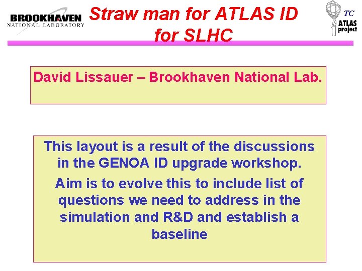 Straw man for ATLAS ID for SLHC David Lissauer – Brookhaven National Lab. This