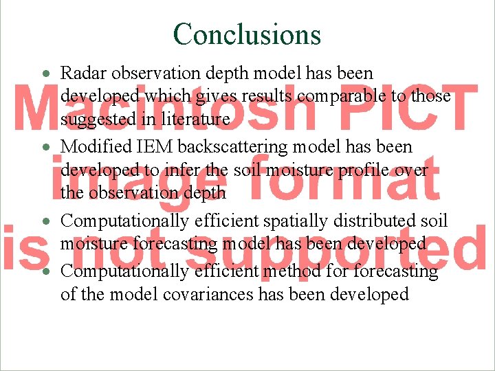 Conclusions · Radar observation depth model has been developed which gives results comparable to