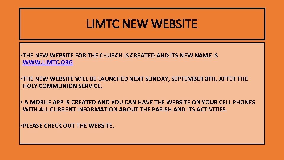 LIMTC NEW WEBSITE • THE NEW WEBSITE FOR THE CHURCH IS CREATED AND ITS