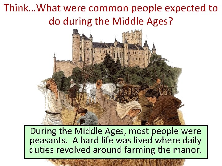 Think…What were common people expected to do during the Middle Ages? During the Middle