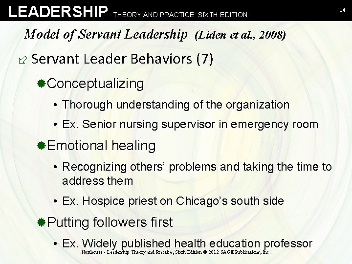LEADERSHIP THEORY AND PRACTICE SIXTH EDITION Model of Servant Leadership (Liden et al. ,