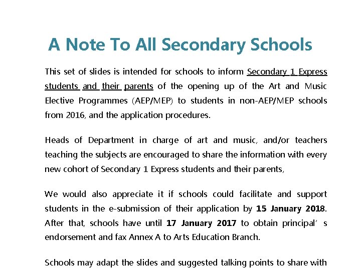 A Note To All Secondary Schools This set of slides is intended for schools