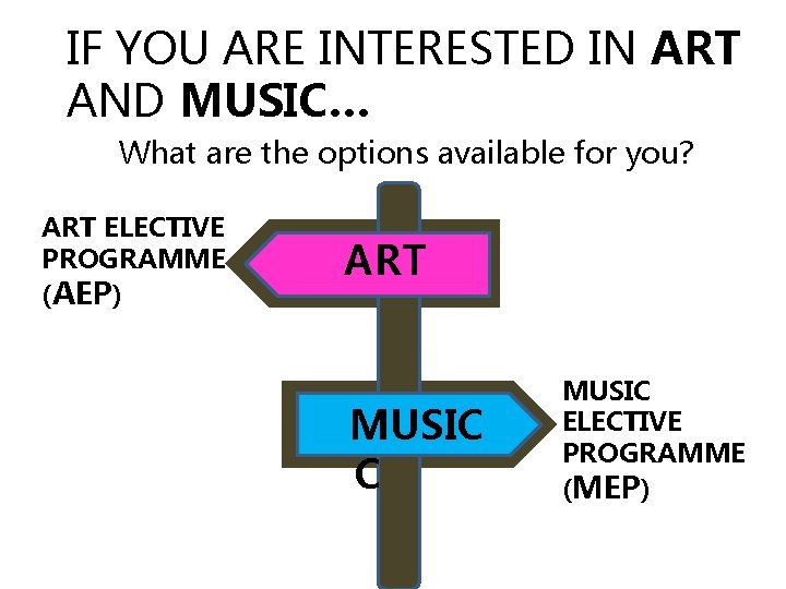 IF YOU ARE INTERESTED IN ART AND MUSIC… What are the options available for