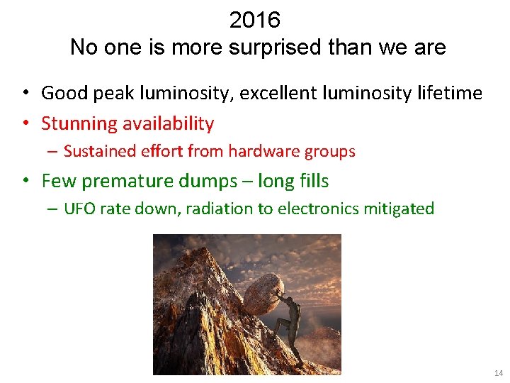2016 No one is more surprised than we are • Good peak luminosity, excellent