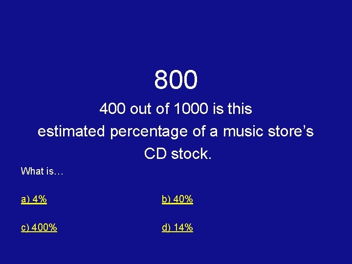 800 400 out of 1000 is this estimated percentage of a music store’s CD