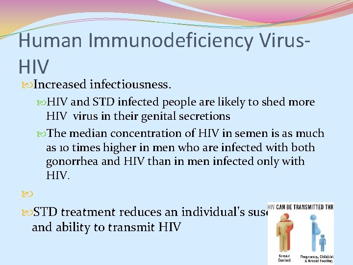 Human Immunodeficiency Virus. HIV Increased infectiousness. HIV and STD infected people are likely to Human Immunodeficiency Virus. HIV Increased infectiousness. HIV and STD infected people are likely to