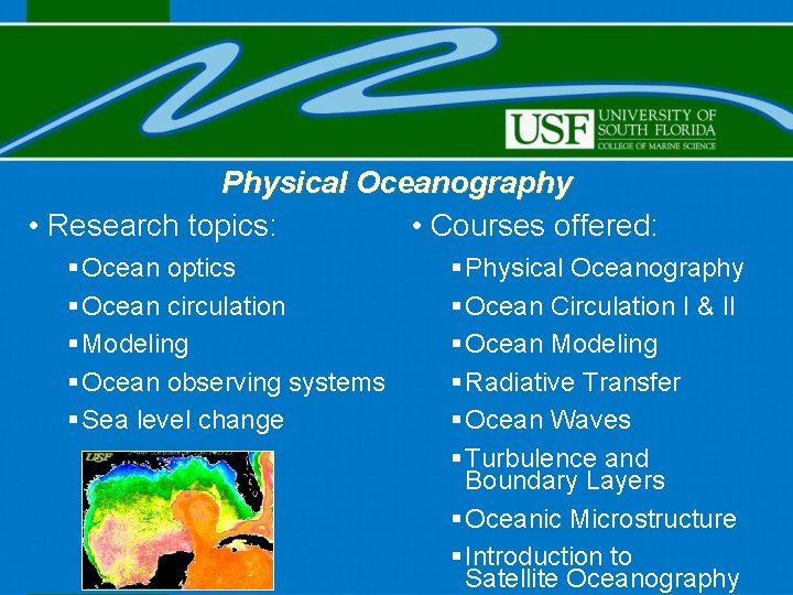 Physical Oceanography • Research topics: • Courses offered: § Ocean optics § Ocean circulation
