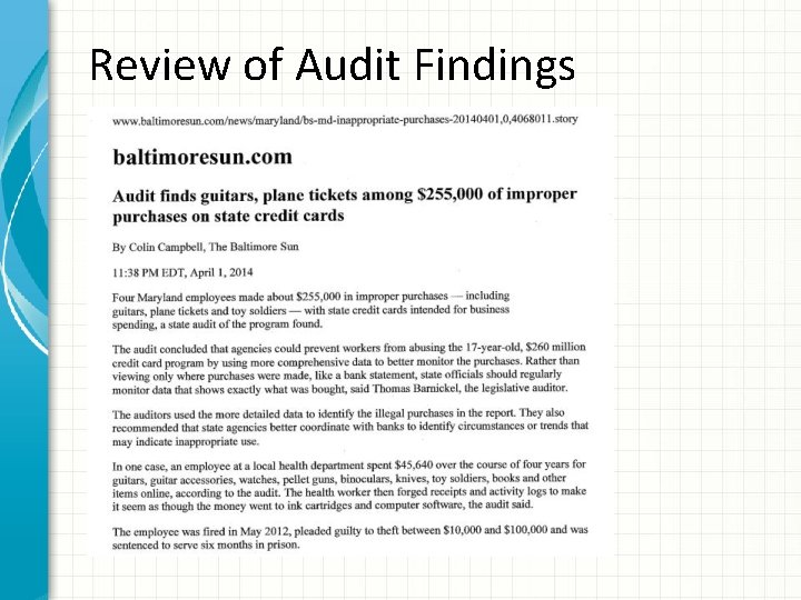 Review of Audit Findings 