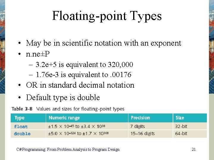 Floating-point Types • May be in scientific notation with an exponent • n. ne±P