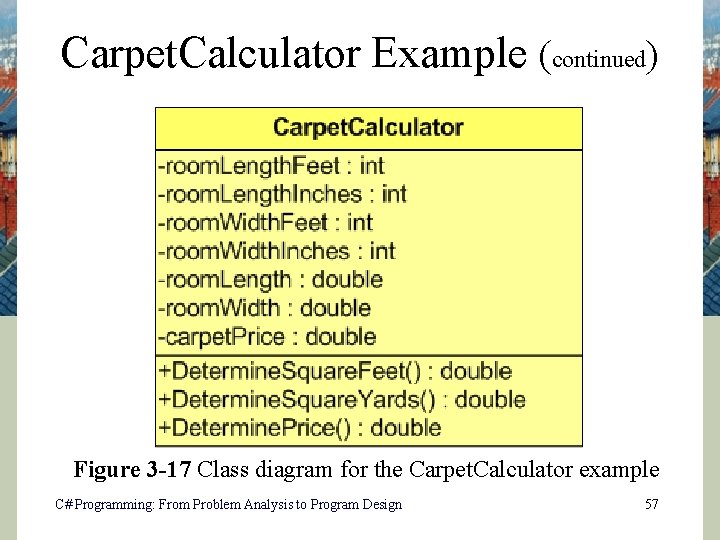 Carpet. Calculator Example (continued) Figure 3 -17 Class diagram for the Carpet. Calculator example