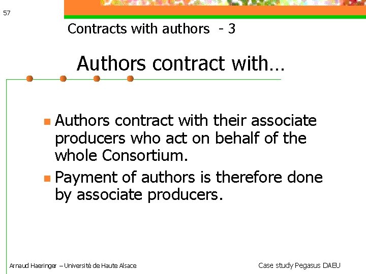 57 Contracts with authors - 3 Authors contract with… Authors contract with their associate