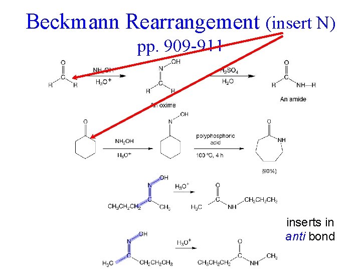 Beckmann Rearrangement (insert N) pp. 909 -911 inserts in anti bond 