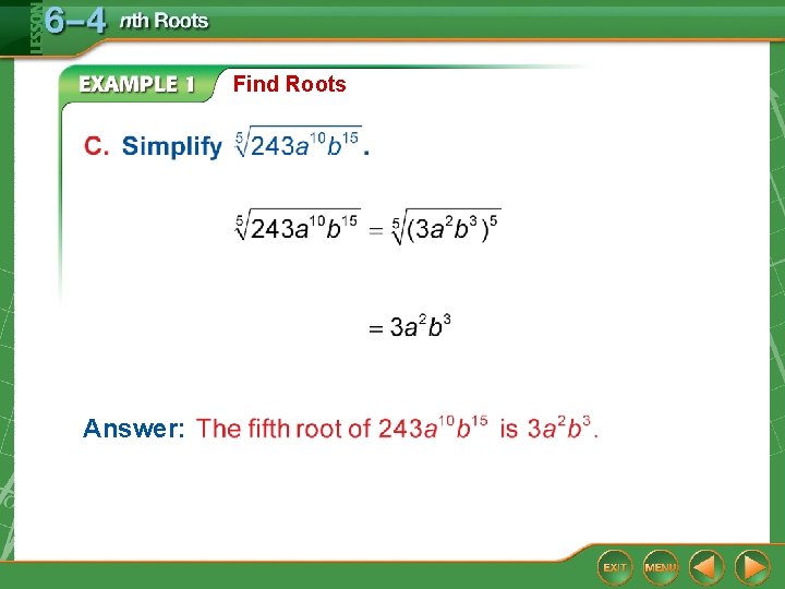 Find Roots Answer: 