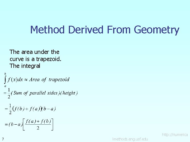 Method Derived From Geometry The area under the curve is a trapezoid. The integral