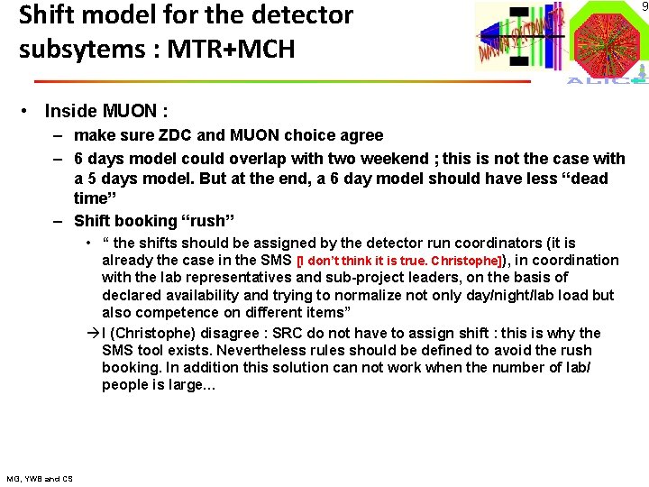 Shift model for the detector subsytems : MTR+MCH • Inside MUON : – make