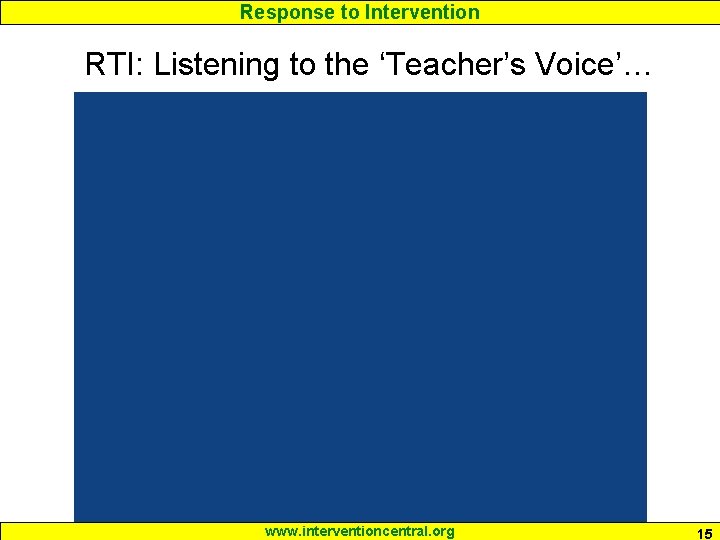 Response to Intervention RTI: Listening to the ‘Teacher’s Voice’… www. interventioncentral. org 15 