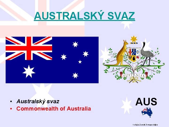 AUSTRALSKÝ SVAZ • Australský svaz • Commonwealth of Australia AUS 1 -vlajka, 2 -znak,