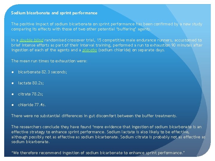 Sodium bicarbonate and sprint performance The positive impact of sodium bicarbonate on sprint performance