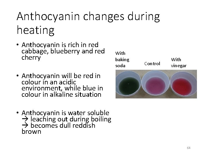 Anthocyanin changes during heating • Anthocyanin is rich in red cabbage, blueberry and red