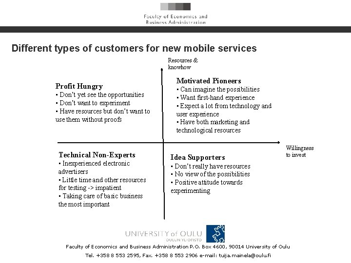 Different types of customers for new mobile services Resources & knowhow Profit Hungry •
