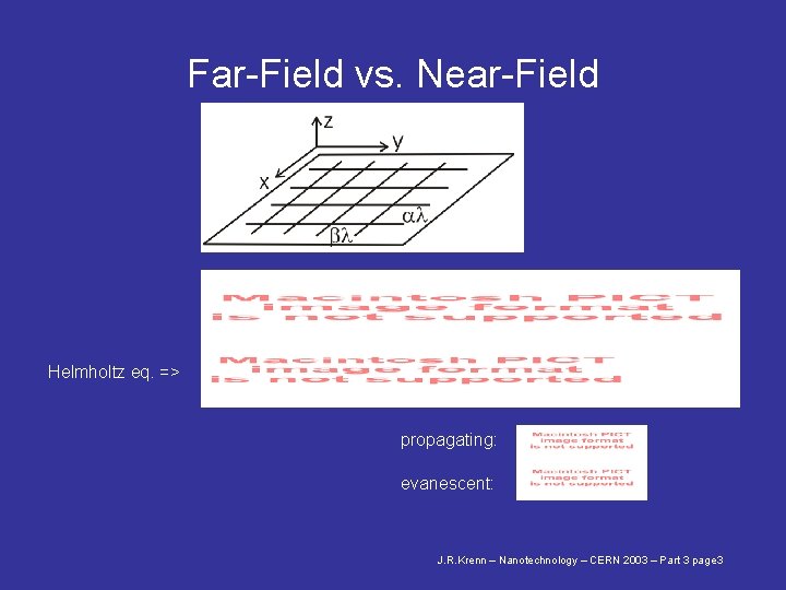 Far-Field vs. Near-Field Helmholtz eq. => propagating: evanescent: J. R. Krenn – Nanotechnology –