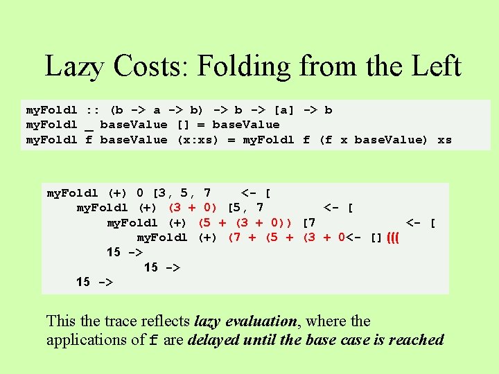 Lazy Costs: Folding from the Left my. Foldl : : (b -> a ->