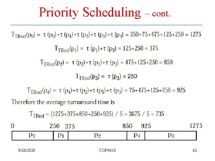 Priority Scheduling – cont. 9/26/2020 COP 4610 62 