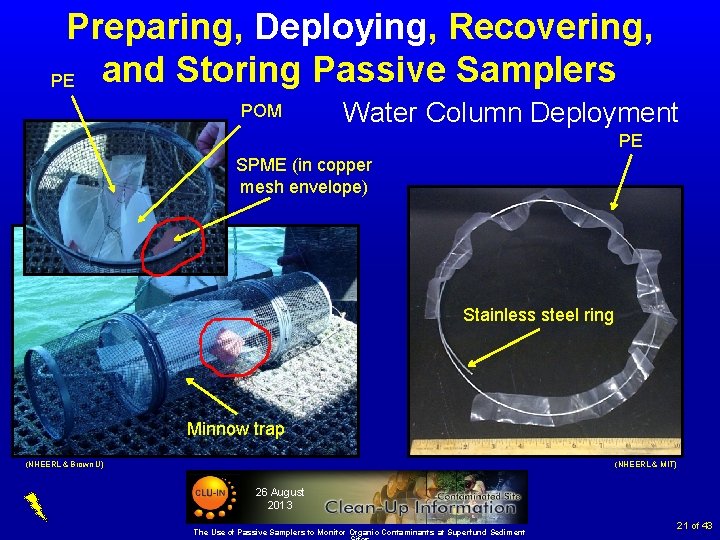 Preparing, Deploying, Recovering, PE and Storing Passive Samplers POM Water Column Deployment PE SPME