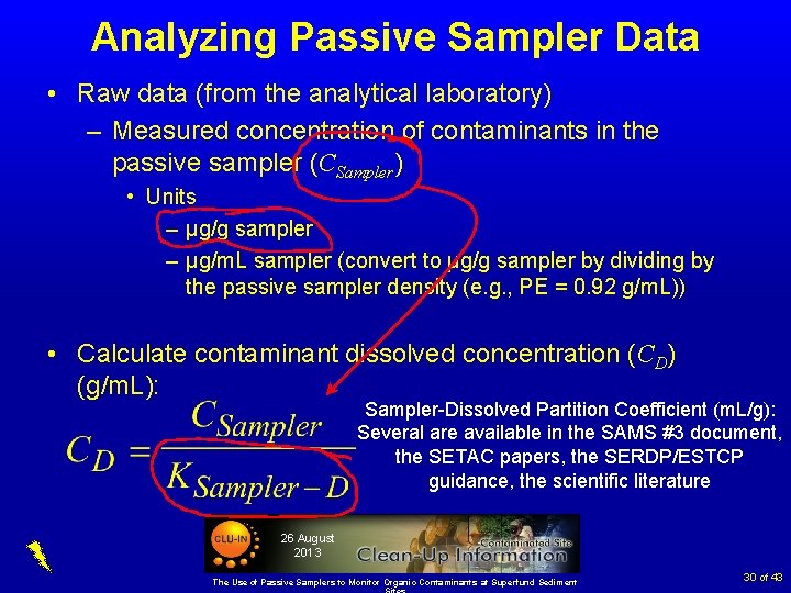 Analyzing Passive Sampler Data • Raw data (from the analytical laboratory) – Measured concentration