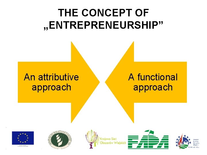THE CONCEPT OF „ENTREPRENEURSHIP” An attributive approach A functional approach THE CONCEPT OF „ENTREPRENEURSHIP” An attributive approach A functional approach