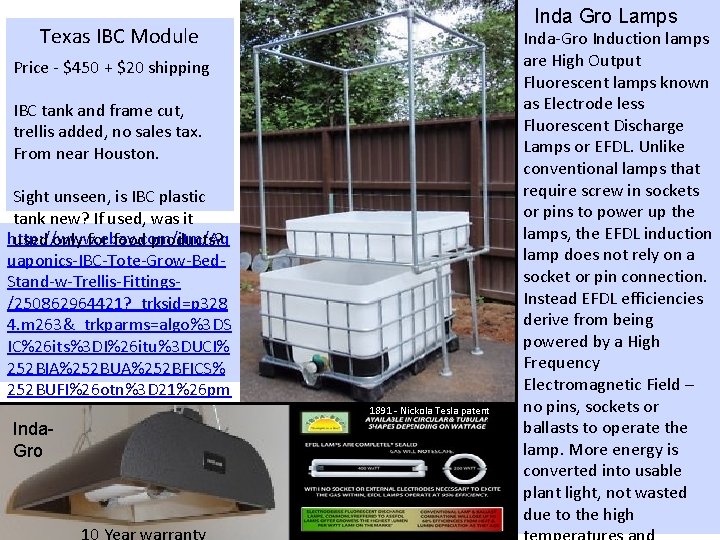 Inda Gro Lamps Texas IBC Module Price - $450 + $20 shipping IBC tank Inda Gro Lamps Texas IBC Module Price - $450 + $20 shipping IBC tank