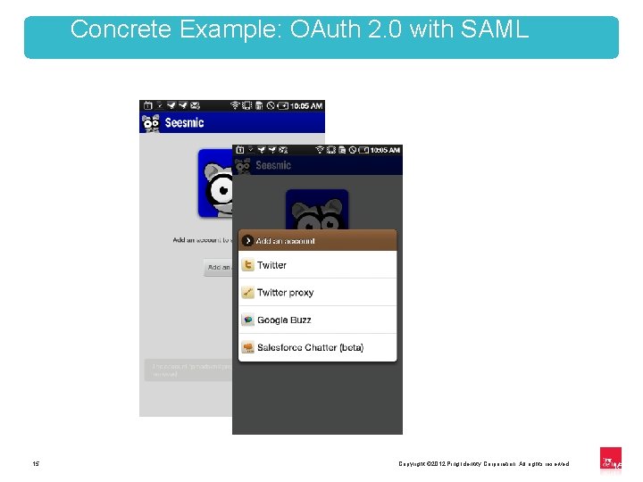 Concrete Example: OAuth 2. 0 with SAML 15 Copyright © 2012 Ping Identity Corporation.