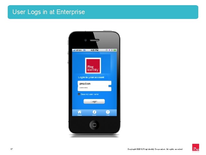 User Logs in at Enterprise 17 Copyright © 2012 Ping Identity Corporation. All rights