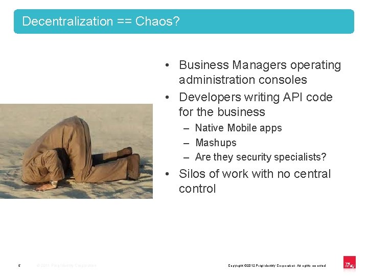 Decentralization == Chaos? • Business Managers operating administration consoles • Developers writing API code