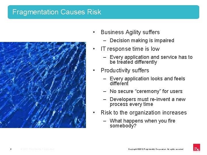 Fragmentation Causes Risk • Business Agility suffers – Decision making is impaired • IT