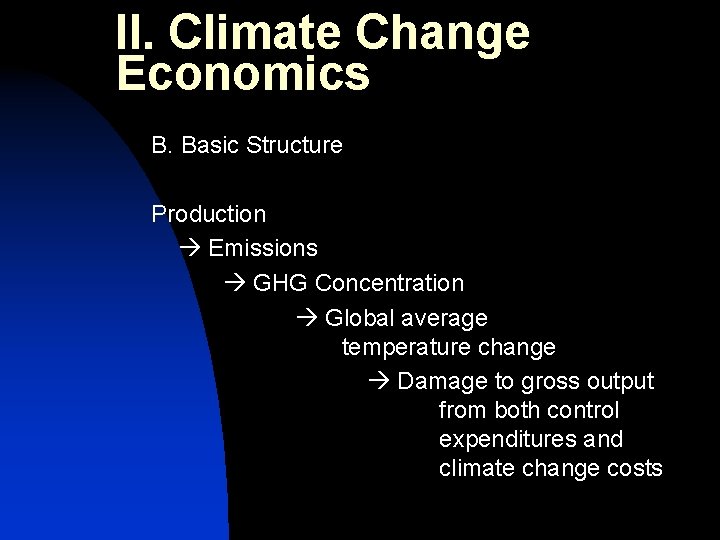 II. Climate Change Economics B. Basic Structure Production Emissions GHG Concentration Global average temperature