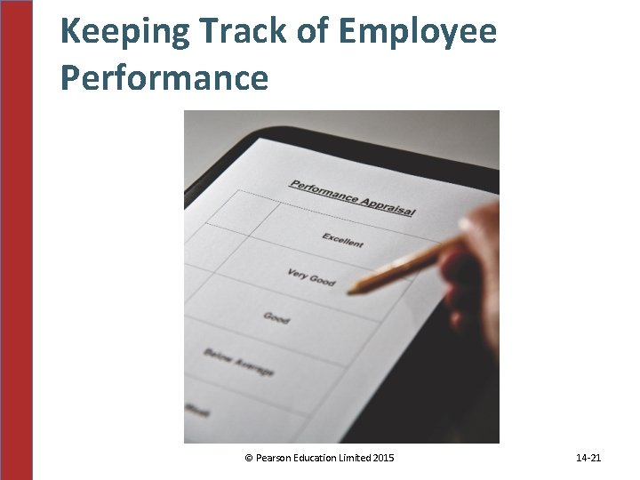 Keeping Track of Employee Performance © Pearson Education Limited 2015 14 -21 Keeping Track of Employee Performance © Pearson Education Limited 2015 14 -21