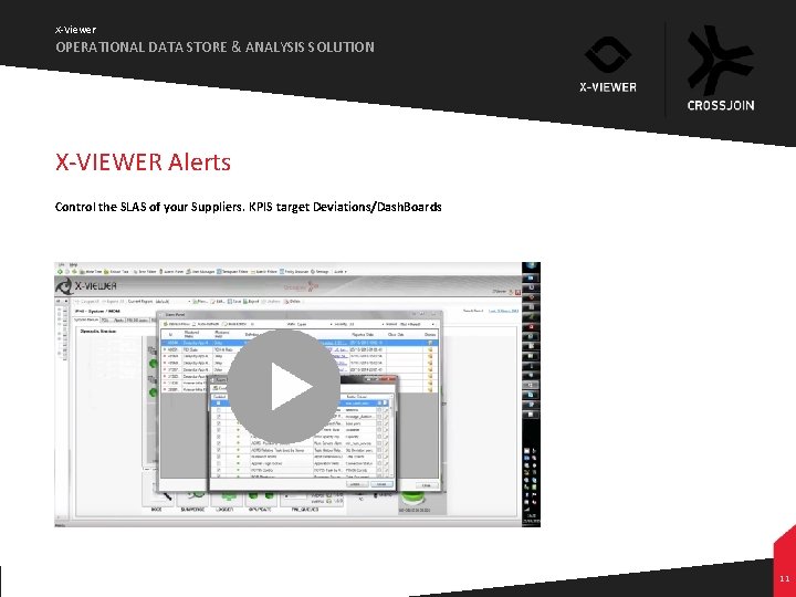 X-Viewer OPERATIONAL DATA STORE & ANALYSIS SOLUTION X-VIEWER Alerts Control the SLAS of your X-Viewer OPERATIONAL DATA STORE & ANALYSIS SOLUTION X-VIEWER Alerts Control the SLAS of your