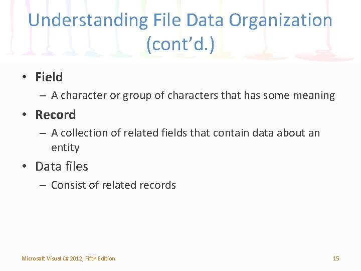 Understanding File Data Organization (cont’d. ) • Field – A character or group of