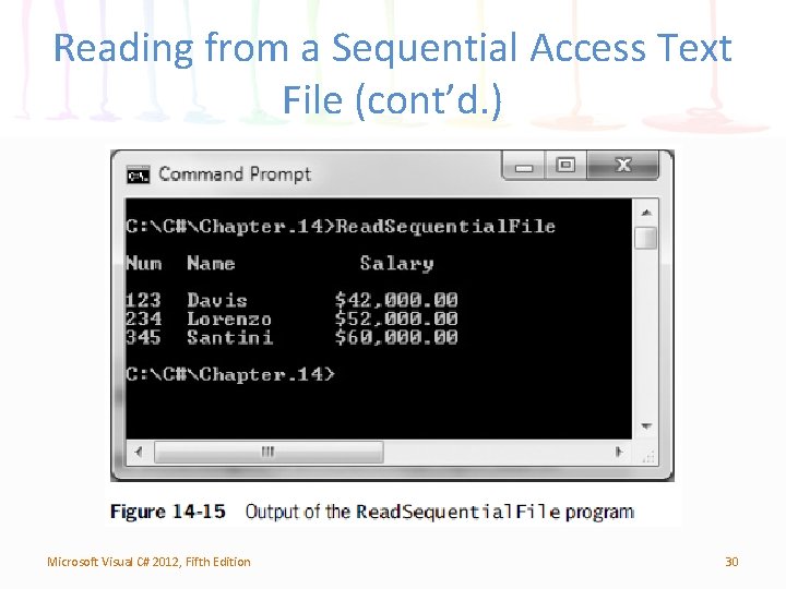 Reading from a Sequential Access Text File (cont’d. ) Microsoft Visual C# 2012, Fifth